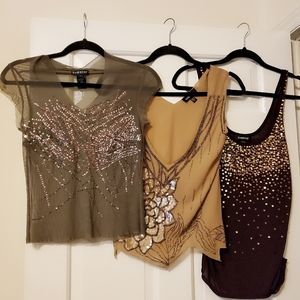 3 tops Bebe sequin sheer tank crop top Sz M